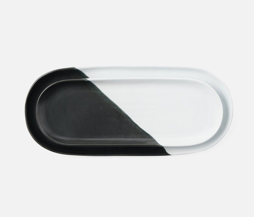 LANDEN Black/White Oblong Serving Platter, Set of 2