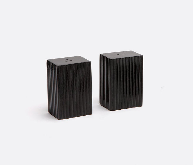 ELLIOTT Black Large Salt & Pepper Shakers  Horn, Vertical Design (Boxed Set of 2)