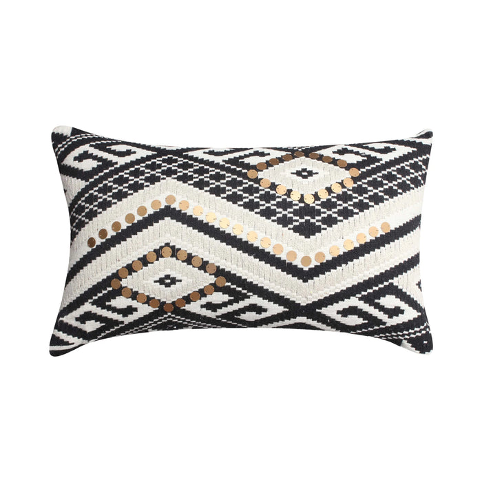 DunaWest 12x20 Handwoven Accent Lumbar Pillow with Geometric Design and Sequins
