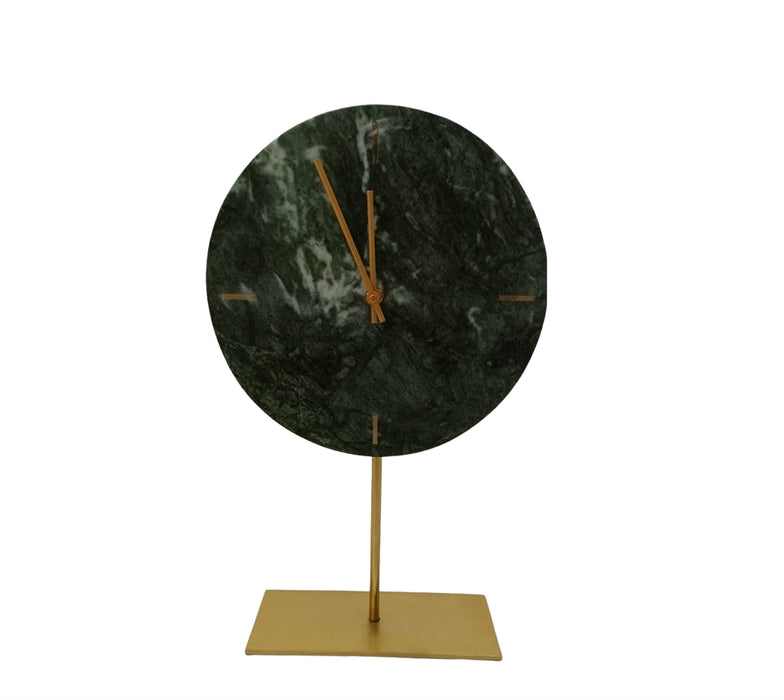 Green Marble Table Clock with Gold Stand - Green