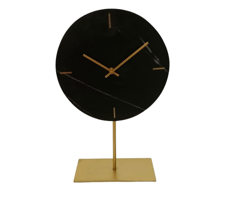 Black Marble Table Clock with Gold Stand - Black