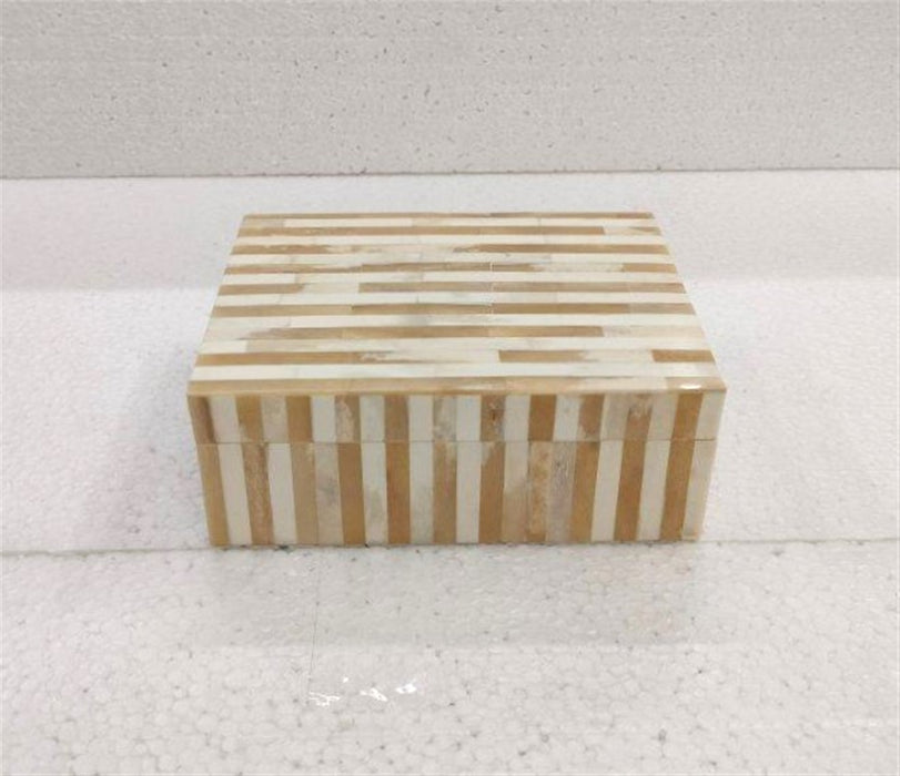 Medium Bone Striped Decorative Box - Light Brown