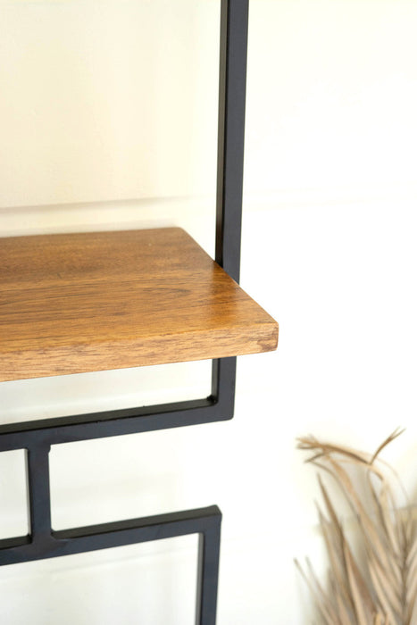 set of 4  iron framed wooden shelves