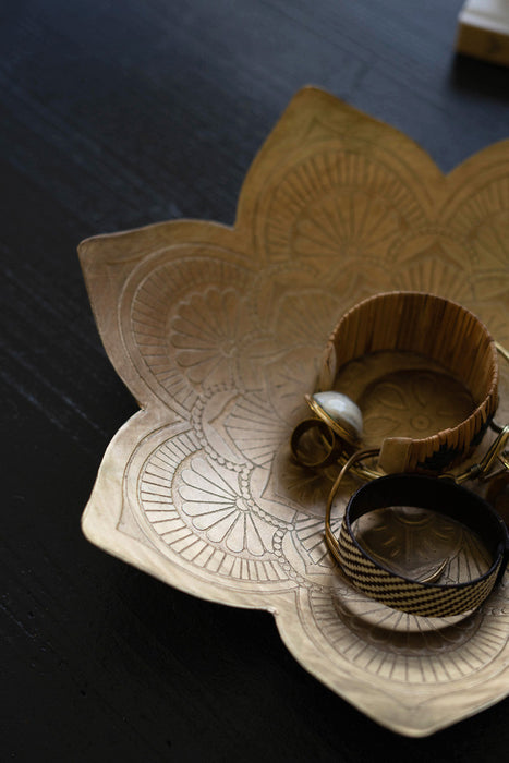 Antique Brass Etched Lotus Bowl