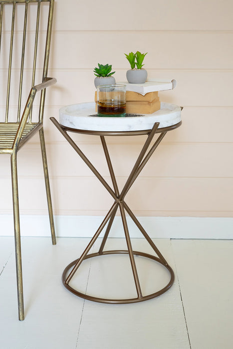Iron Hour Glass Side Table with Marble Top