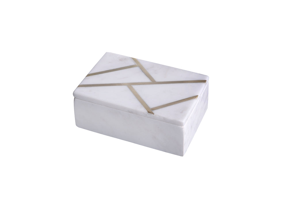 Marble & Brass Inlay Box White - White