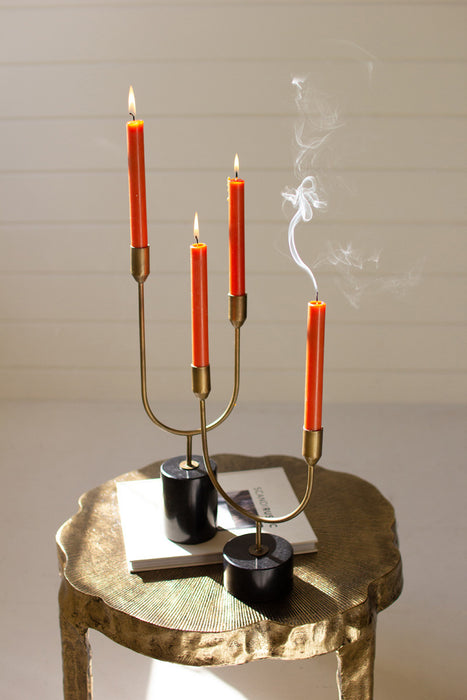set of 2 brass marble double taper candle holders