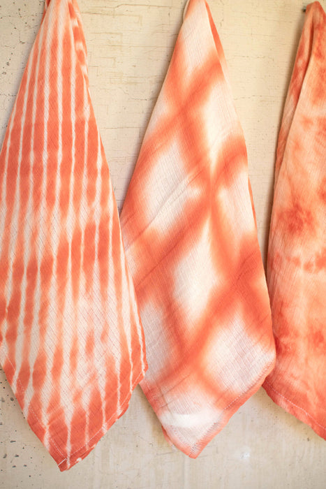 Set of 3 Coral Hand-Dyed Tea Towel