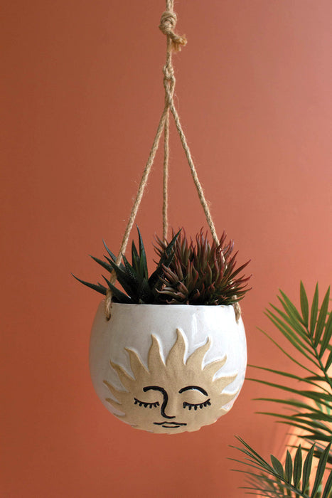 Illuminate Your Green Space with Ceramic Hanging Sun Face Planter