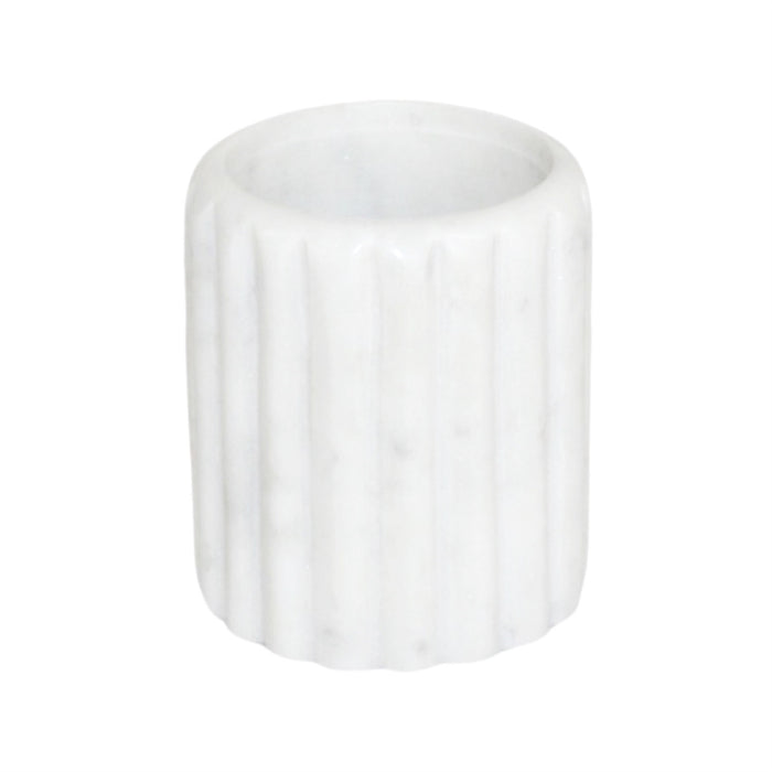 White Marble Canister with Grooving