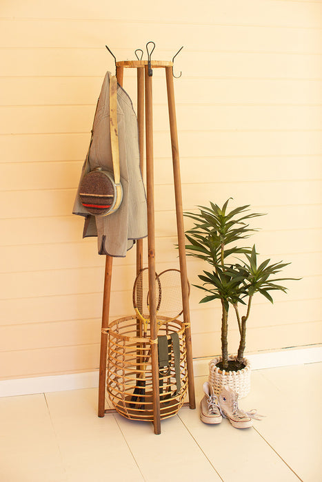 rattan coat rack with umbrella basket