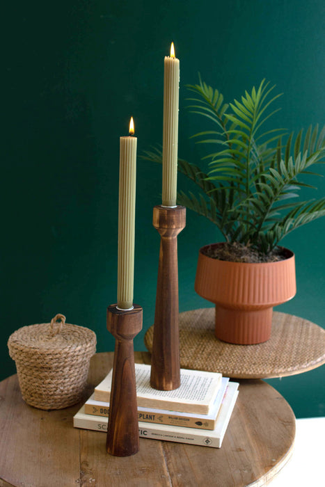 Set of 2 Wooden Taper Candle Holders