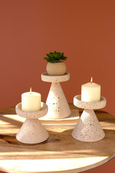 Set of 3 Speckled Clay Pillar Candle Holders