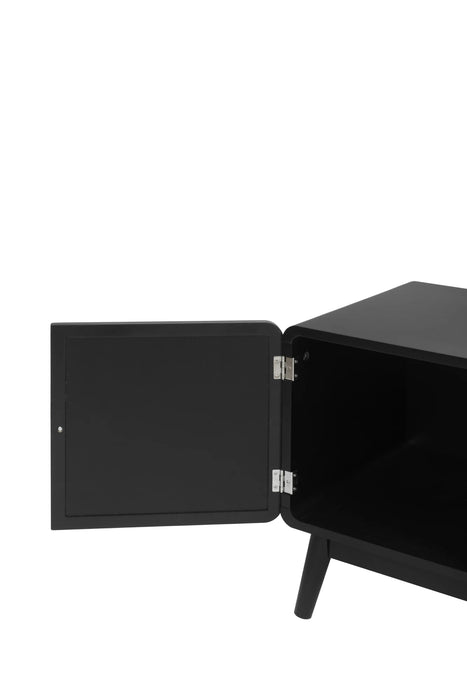 Black TV Console with Rattan Door