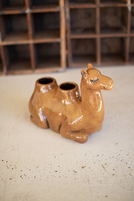 Unique and Stylish Brown Ceramic Camel Planter for Home Decor