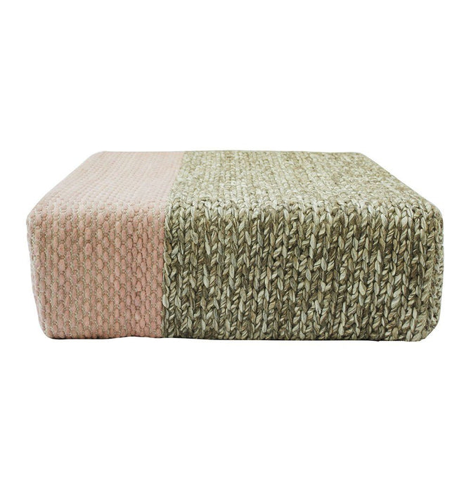 Ira - Handmade Wool Braided Square Pouf | Natural/Silver Pink | 90x90x30cm