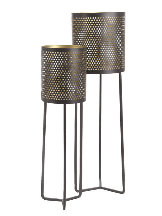 Set of 2 Black and Gold Perforated Luminaire Stands