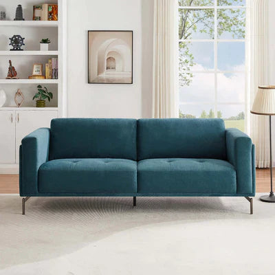 Lanchester Mid Century Modern Blue Linen Sofa