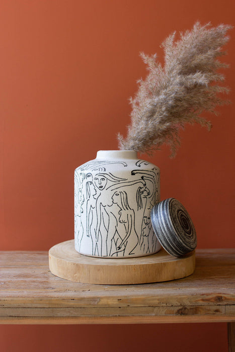 Ceramic Abstract Figure Storage Canister