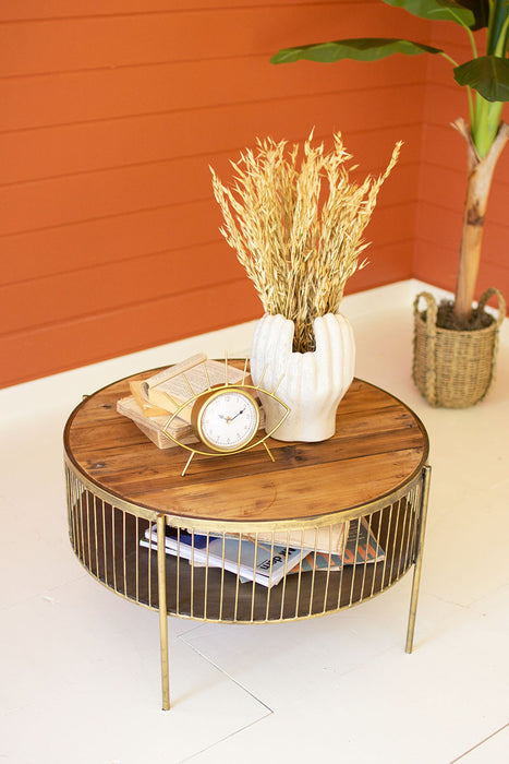 round wood & metal coffee table
