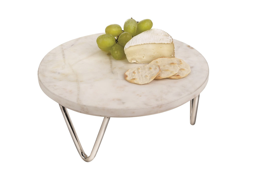 Small Marble and Nickel V-Base Trivet/Cake Plate