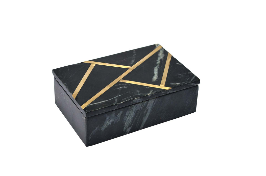 Marble & Brass Inlay Box Black - Black