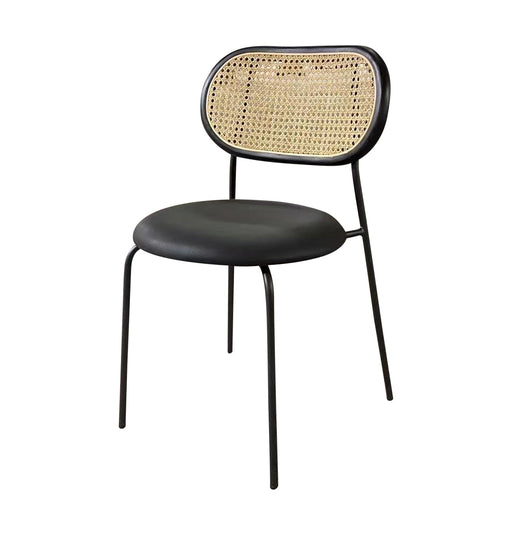 Rose Dining Chair - Rattan / Black / Black Leather