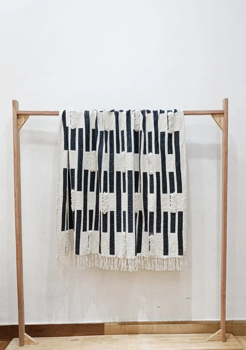Ivory and Black Block Tufted Throw