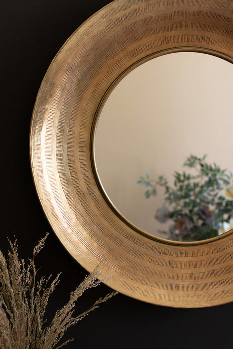 Round Hand-Hammered Antique Brass Mirror